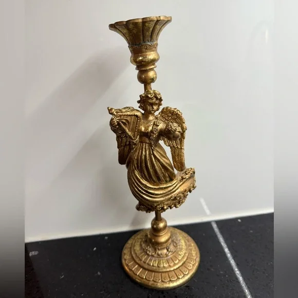 Vintage Inspired Baroque Angel‎ & Cherub Candlestick Holders Set Gilt Gold - Picture 9 of 17